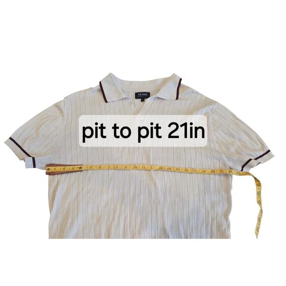 Tie Bar Ribbed Sweater Polo color is vintage Ivory, Mens Large - Picture 5 of 7